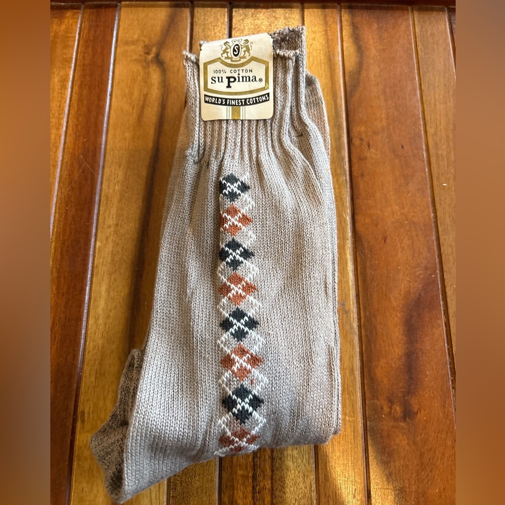 Beige Argyle Dress Socks for Men